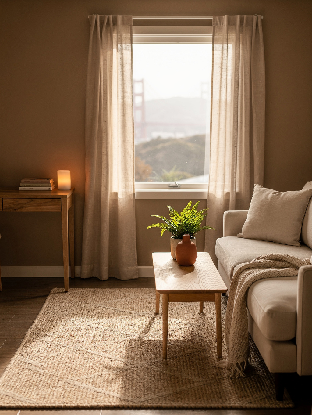 Calm therapy office with warm lighting and comfortable seating